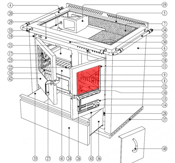 Wamsler K134F/A Sichtscheibe außen Heiztür